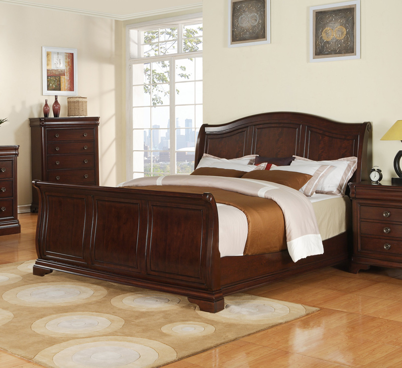 LP SLEIGH BED WITH MATTRESS AND BOXSPRING IN CHERRY KM Home Furniture ...
