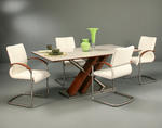 Charlize Dining Set with Akasha Chairs (Stainless Steel & Walnut Veneer Finish)