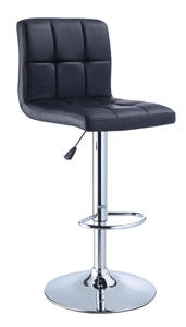 Adjustable Height Bar Stool (Black Quilted Faux Leather & Chrome) - [212-851]