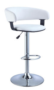 Adjustable Height Bar Stool (White Faux Leather Barrel & Chrome) - [211-915]